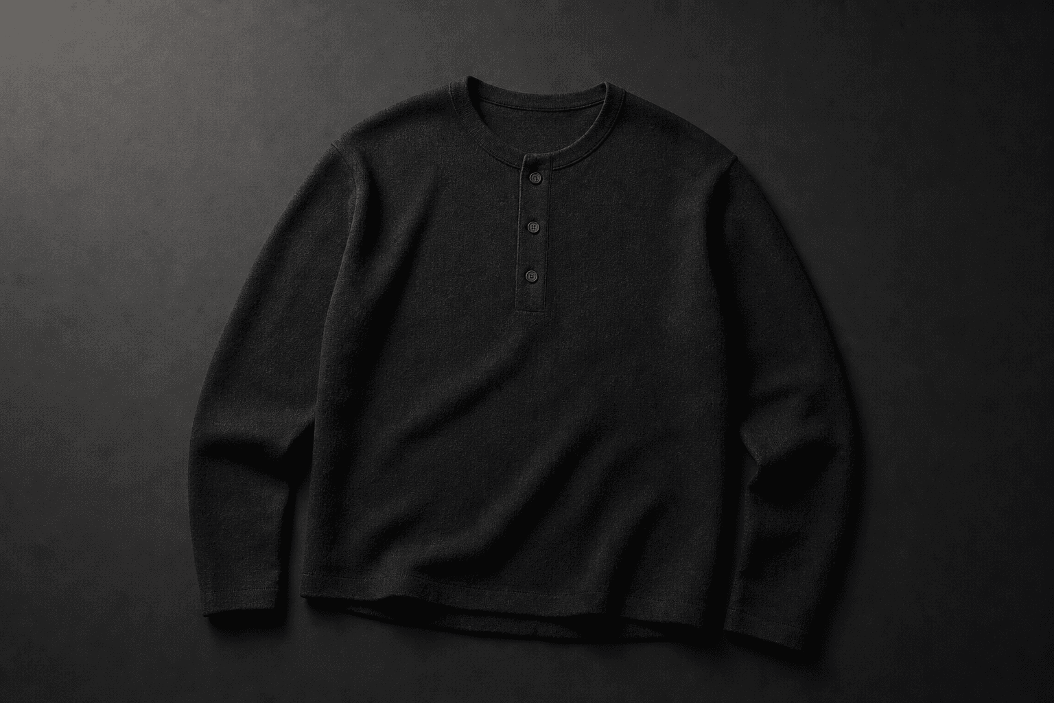 Black Wool Henley LS